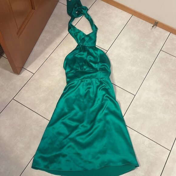 BETSEY Johnson womans silky green halter dress - Picture 2 of 9